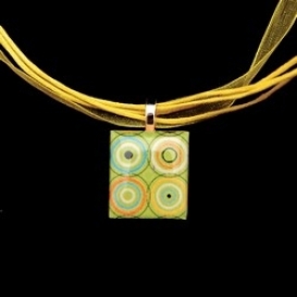 Scrabble Tile Necklace - Circles Tile on Yellow Ribbon