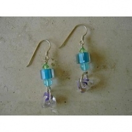 Dangle Earrings - Light Blue Purple & Green