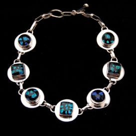 Sterling Silver Round-Square Bracelet with Toggle - Snake Skin