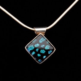 Sterling Silver Mini Square on Point Pendant with Chain - Snake Skin