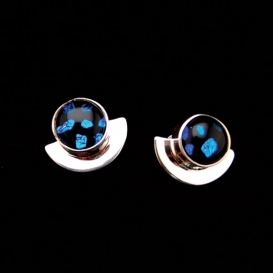 Sterling Silver Mini Moon Wire Earrings - Snake Skin