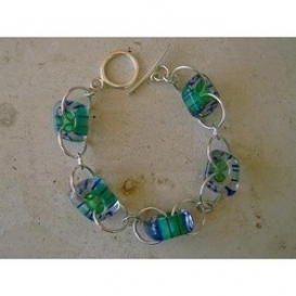 Blue & Green Glass Bead Bracelet