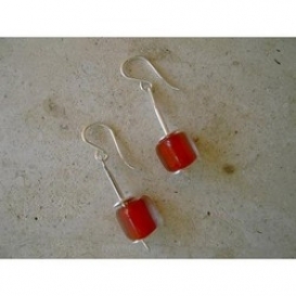 Glass Bead Bar Earrings - Red
