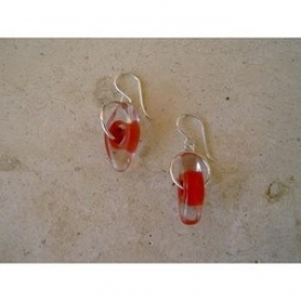 Glass Bead Jumpring Earrings - Red