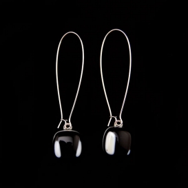 Glass Square Hanging Earrings - Black, Cream and White