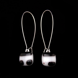 Glass Square Hanging Earrings - White and Black