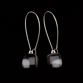 Glass Square Hanging Earrings - Black and Grey