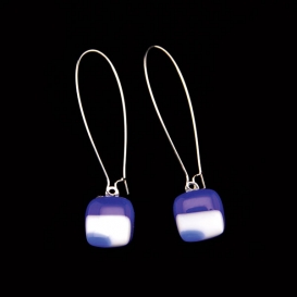 Glass Square Hanging Earrings - Dark Blue and Blue