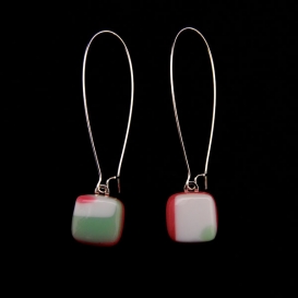 Glass Square Hanging Earrings - Mint and Rose