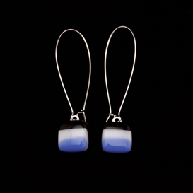 Glass Square Hanging Earrings - Blue and Black