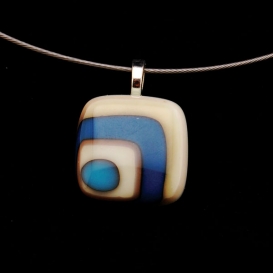 Glass Square Pendant Necklace - Teal and Grey