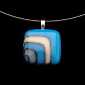 Glass Square Pendant Necklace - Turquoise and Black