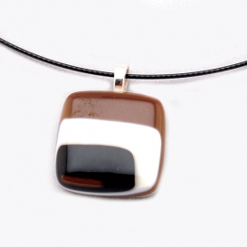 Glass Square Pendant Necklace - Black, Brown and White