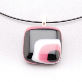 Glass Square Pendant Necklace - Black and Rose