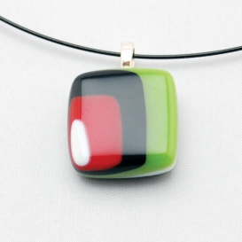 Glass Square Pendant Necklace - Green, Black and Burgundy