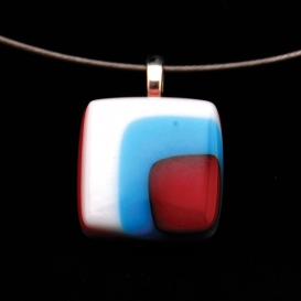 Glass Square Pendant Necklace - Turquoise and Burgundy