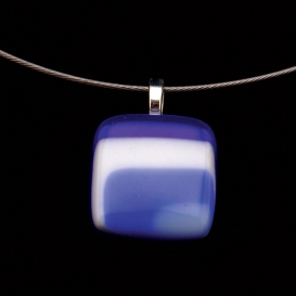 Glass Square Pendant Necklace - Dark Blue and Blue