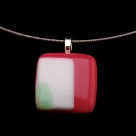 Glass Square Pendant Necklace - Mint and Rose