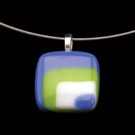 Glass Square Pendant Necklace - Lime and Blue