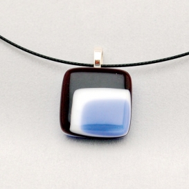 Glass Square Pendant Necklace - Blue and Black