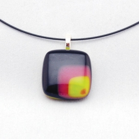 Glass Square Pendant Necklace - Burgundy and Lime