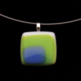 Glass Square Pendant Necklace - Lime and Turquoise