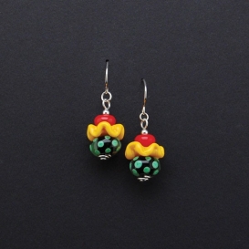 Encased Color with Ruffled Disk Earrings - Red and Yellow