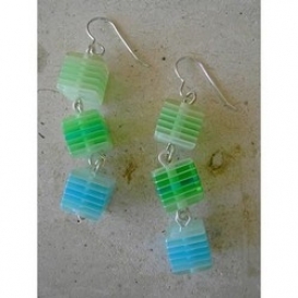 Lucite Cube Dangle Earrings - Green