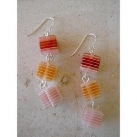 Lucite Cube Dangle Earrings - Orange