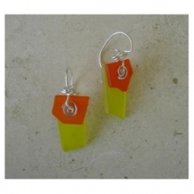 Double Glass Earrings - Orange and Yellow