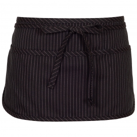 Black Pinstripe Fame Fabrics 83332 F9RB 3 Pockets Rounded Bottom Waist Apron