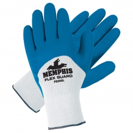Memphis Flextuff Gloves - 10 Gauge - Latex Over the Knuckle Dip - White and Blue