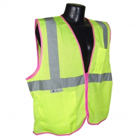 Full Source FS2ZPM Type R Class 2 Mesh Safety Vest with Zipper - Yellow/Lime with Pink Piping