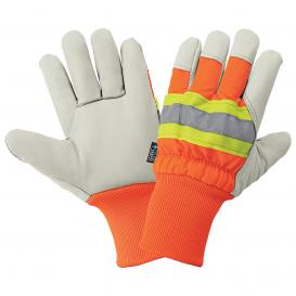 Global Glove 2950HVKW Standard-Grade Cowhide High-Visibility Insulated Knit Wrist Gloves