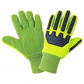 Global Glove C19GCPB High-Visibility Green Impact Protection Polyester/Cotton Corded Gloves