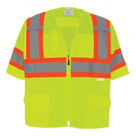 Global Glove GLO-127 FrogWear Type R Class 3 Mesh & Solid Surveyor Safety Vest - Yellow/Lime