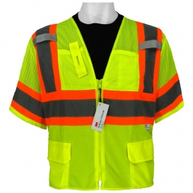 Global Glove GLO-127 FrogWear Type R Class 3 Mesh & Solid Surveyor Safety Vest - Yellow/Lime
