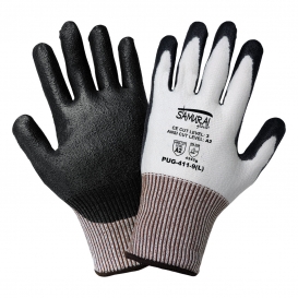 Global Glove PUG411 Samurai String Knit Gloves -  Black PU on White HDPE - ANSI Level 2 Cut Resistance