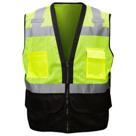 GSS Safety 1201 Type R Class 2 Black Bottom Heavy Duty Safety Vest - Yellow/Lime