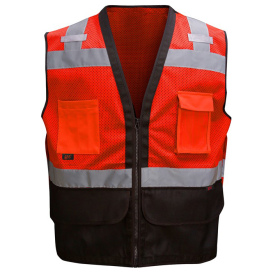 GSS Safety 1202 Type R Class 2 Black Bottom Heavy Duty Safety Vest - Hi-Viz Red