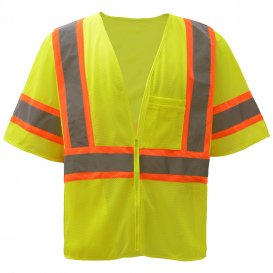 GSS Safety 2005 Type R Class 3 Two-Tone Safety Vest w/ Zipper - Yellow/Lime