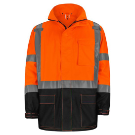 GSS Safety 6004 Type R Class 3 Premium Black Bottom Rain Jacket - Orange