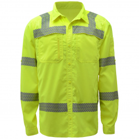 GSS Safety 7505 Type R Class 3 Rip Stop Button Up Shirt w/ SPF 50+ - Yellow/Lime
