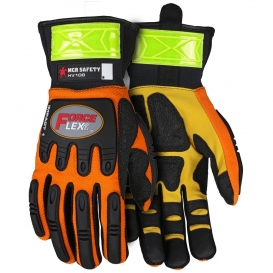 MCR Safety HV100 ForceFlex Mechanics Padded Palm Gloves - Reflective Stripes