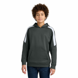 Sport-Tek YST255 Youth Sport-Wick Fleece United Pullover Hoodie - Iron Grey/White