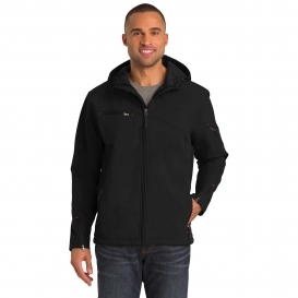 Port Authority J706 Textured Hooded Soft Shell Jacket - Black/Engine Red