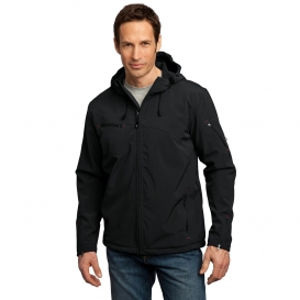 Port Authority J706 Textured Hooded Soft Shell Jacket - Black/Engine Red