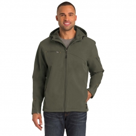 Port Authority J706 Textured Hooded Soft Shell Jacket - Mineral Green/Soft Orange