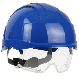 JSP 280-EVLV EVO VISTAlens Vented Cap Style Hard Hat With Eye Protection - 6-Point Ratchet Suspension - Blue