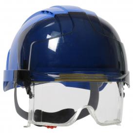 JSP 280-EVLV EVO VISTAlens Vented Cap Style Hard Hat With Eye Protection - 6-Point Ratchet Suspension - Blue/Smoke